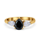 Three Stone Teardrop Pear Art Deco Wedding Engagement Ring 925 Sterling Silver