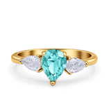 Three Stone Teardrop Pear Art Deco Wedding Engagement Ring 925 Sterling Silver