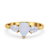 Three Stone Teardrop Pear Art Deco Wedding Engagement Ring 925 Sterling Silver
