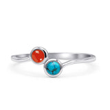 Thumb Ring Round Oxidized  Lab Created Opal 925 Sterling Silver