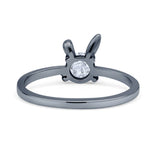 Art Deco Bunny Rabbit Round Thumb Ring Fashion Oxidized Lab Created Opal Solid 925 Sterling Silver