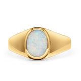 Oval Signet Ring Lab Created Gemstone 925 Sterling Silver