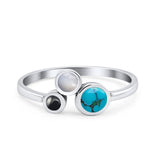 Three-Stone Lab Created Opal Ring 925 Sterling Silver