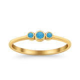 Three Stone Petite Dainty Thumb Fashion Ring Lab Created Opal Solid 925 Sterling Silver