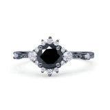 Halo Art Deco Bridal Wedding Engagement Ring Rhodium Plated Round Simulated Cubic Zirconia 925 Sterling Silver