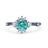 Halo Art Deco Bridal Wedding Engagement Ring Rhodium Plated Round Simulated Cubic Zirconia 925 Sterling Silver