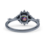 Halo Art Deco Bridal Wedding Engagement Ring Rhodium Plated Round Simulated Cubic Zirconia 925 Sterling Silver