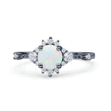 Halo Art Deco Bridal Wedding Engagement Ring Rhodium Plated Round Simulated Cubic Zirconia 925 Sterling Silver