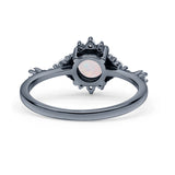 Halo Art Deco Bridal Wedding Engagement Ring Rhodium Plated Round Simulated Cubic Zirconia 925 Sterling Silver