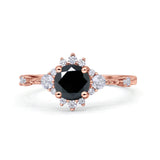 Halo Art Deco Bridal Wedding Engagement Ring Rhodium Plated Round Simulated Cubic Zirconia 925 Sterling Silver