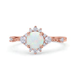 Halo Art Deco Bridal Wedding Engagement Ring Rhodium Plated Round Simulated Cubic Zirconia 925 Sterling Silver