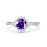 Halo Art Deco Bridal Wedding Engagement Ring Rhodium Plated Round Simulated Cubic Zirconia 925 Sterling Silver