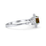 Halo Art Deco Bridal Wedding Engagement Ring Rhodium Plated Round Simulated Cubic Zirconia 925 Sterling Silver