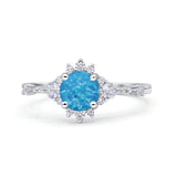 Halo Art Deco Bridal Wedding Engagement Ring Rhodium Plated Round Simulated Cubic Zirconia 925 Sterling Silver