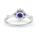 Halo Art Deco Bridal Wedding Engagement Ring Rhodium Plated Round Simulated Cubic Zirconia 925 Sterling Silver