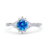 Halo Art Deco Bridal Wedding Engagement Ring Rhodium Plated Round Simulated Cubic Zirconia 925 Sterling Silver