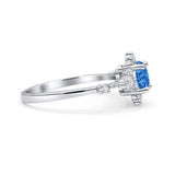 Halo Art Deco Bridal Wedding Engagement Ring Rhodium Plated Round Simulated Cubic Zirconia 925 Sterling Silver