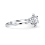 Halo Art Deco Bridal Wedding Engagement Ring Rhodium Plated Round Simulated Cubic Zirconia 925 Sterling Silver