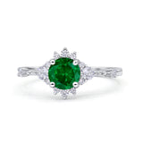 Halo Art Deco Bridal Wedding Engagement Ring Rhodium Plated Round Simulated Cubic Zirconia 925 Sterling Silver