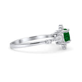 Halo Art Deco Bridal Wedding Engagement Ring Rhodium Plated Round Simulated Cubic Zirconia 925 Sterling Silver