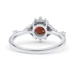 Halo Art Deco Bridal Wedding Engagement Ring Rhodium Plated Round Simulated Cubic Zirconia 925 Sterling Silver