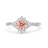 Halo Art Deco Bridal Wedding Engagement Ring Rhodium Plated Round Simulated Cubic Zirconia 925 Sterling Silver