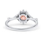 Halo Art Deco Bridal Wedding Engagement Ring Rhodium Plated Round Simulated Cubic Zirconia 925 Sterling Silver