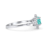 Halo Art Deco Bridal Wedding Engagement Ring Rhodium Plated Round Simulated Cubic Zirconia 925 Sterling Silver