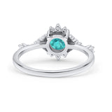 Halo Art Deco Bridal Wedding Engagement Ring Rhodium Plated Round Simulated Cubic Zirconia 925 Sterling Silver