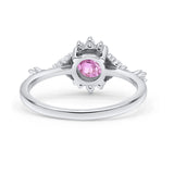 Halo Art Deco Bridal Wedding Engagement Ring Rhodium Plated Round Simulated Cubic Zirconia 925 Sterling Silver