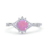 Halo Art Deco Bridal Wedding Engagement Ring Rhodium Plated Round Simulated Cubic Zirconia 925 Sterling Silver