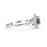 Halo Art Deco Bridal Wedding Engagement Ring Rhodium Plated Round Simulated Cubic Zirconia 925 Sterling Silver