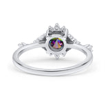 Halo Art Deco Bridal Wedding Engagement Ring Rhodium Plated Round Simulated Cubic Zirconia 925 Sterling Silver
