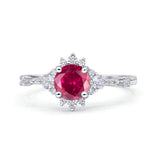 Halo Art Deco Bridal Wedding Engagement Ring Rhodium Plated Round Simulated Cubic Zirconia 925 Sterling Silver