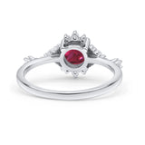 Halo Art Deco Bridal Wedding Engagement Ring Rhodium Plated Round Simulated Cubic Zirconia 925 Sterling Silver