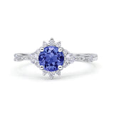 Halo Art Deco Bridal Wedding Engagement Ring Rhodium Plated Round Simulated Cubic Zirconia 925 Sterling Silver