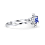 Halo Art Deco Bridal Wedding Engagement Ring Rhodium Plated Round Simulated Cubic Zirconia 925 Sterling Silver