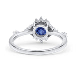 Halo Art Deco Bridal Wedding Engagement Ring Rhodium Plated Round Simulated Cubic Zirconia 925 Sterling Silver