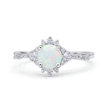 Halo Art Deco Bridal Wedding Engagement Ring Rhodium Plated Round Simulated Cubic Zirconia 925 Sterling Silver