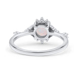 Halo Art Deco Bridal Wedding Engagement Ring Rhodium Plated Round Simulated Cubic Zirconia 925 Sterling Silver