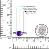 Art Deco Oval Wedding Engagement Ring Rhodium Plated Simulated Cubic Zirconia 925 Sterling Silver