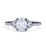 Art Deco Oval Wedding Engagement Ring Rhodium Plated Simulated Cubic Zirconia 925 Sterling Silver