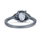 Art Deco Oval Wedding Engagement Ring Rhodium Plated Simulated Cubic Zirconia 925 Sterling Silver