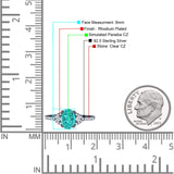 Art Deco Oval Wedding Engagement Ring Rhodium Plated Simulated Cubic Zirconia 925 Sterling Silver