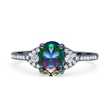 Art Deco Oval Wedding Engagement Ring Rhodium Plated Simulated Cubic Zirconia 925 Sterling Silver