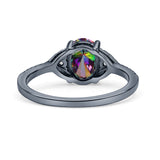 Art Deco Oval Wedding Engagement Ring Rhodium Plated Simulated Cubic Zirconia 925 Sterling Silver