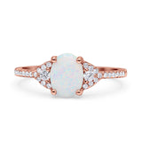 Art Deco Oval Wedding Engagement Ring Rhodium Plated Simulated Cubic Zirconia 925 Sterling Silver