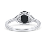 Art Deco Oval Wedding Engagement Ring Rhodium Plated Simulated Cubic Zirconia 925 Sterling Silver