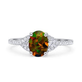 Art Deco Oval Wedding Engagement Ring Rhodium Plated Simulated Cubic Zirconia 925 Sterling Silver