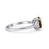 Art Deco Oval Wedding Engagement Ring Rhodium Plated Simulated Cubic Zirconia 925 Sterling Silver